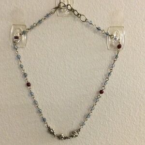 2/$15 Item 22 Necklace- Silver tone 16 in chain with blue and red beads